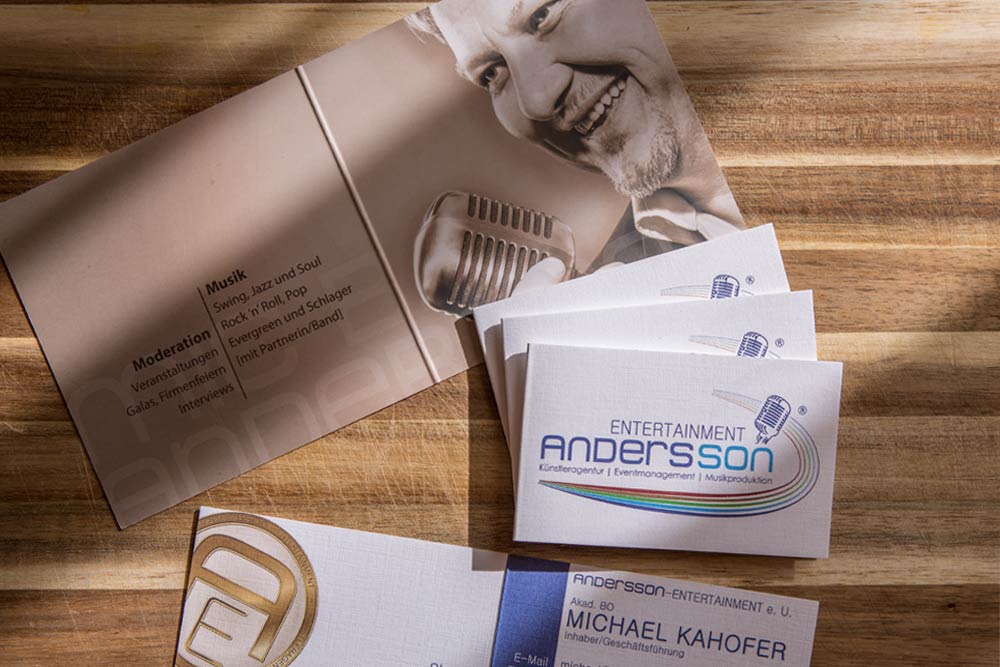 Webdesign, Printdesign, Fotografie - Mein Portfolio AnderssonEntertainment - Printdesign und Logoredesign by weidinger.design